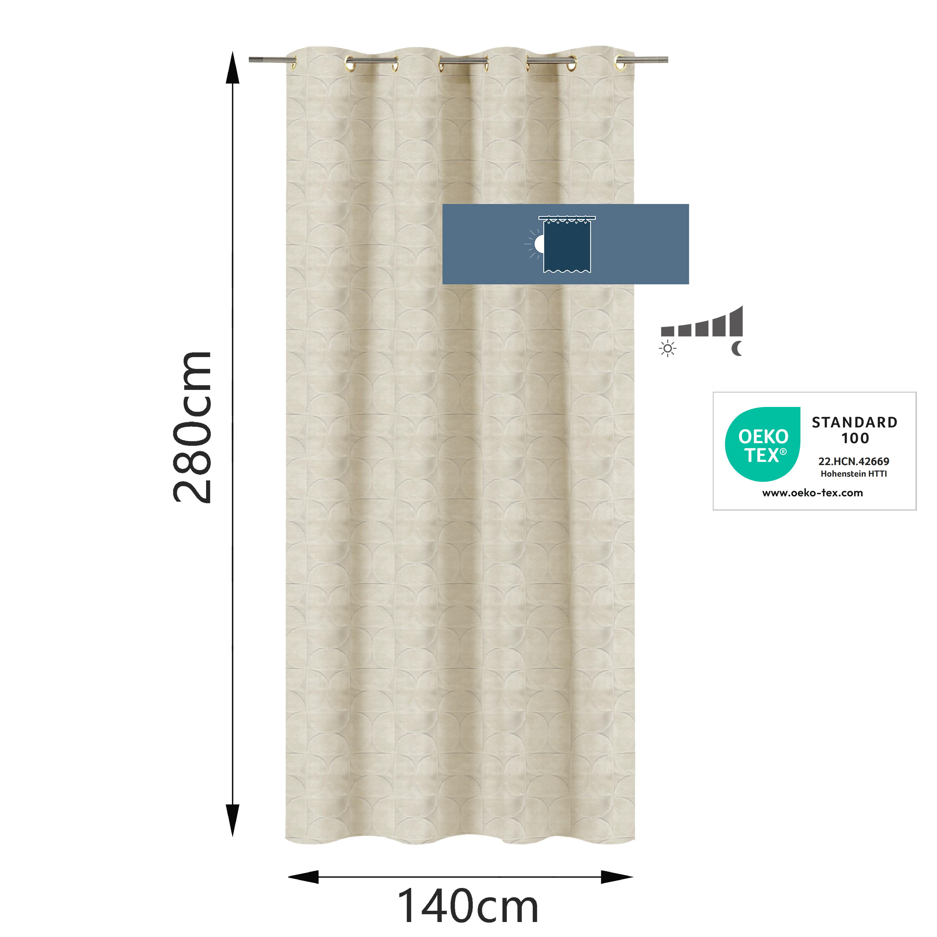 Rideau occultant occultant avec revêtement, Candar, beige H.280 x l.140 cm INSPI - 2