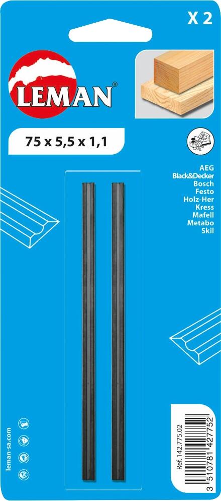 Carte 2 fers de rabot carbure 82 x 5,5 x 1,1 mm - 142.782.02 LEMAN