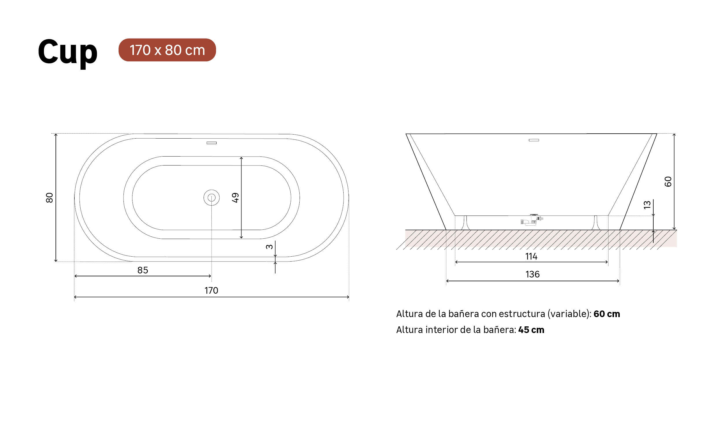 Bañera isla OBATH Cup blanco br 170x80 cm - 7