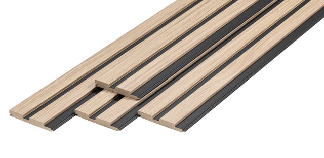 Lot de 4 panneaux décoratifs imitation tasseaux bois  chêne naturel/noir 260 x 9,5 cm