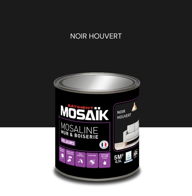 Peinture intérieure multi support acrylique velours noir houvert 0,5 L Mosaline - MOSAIK