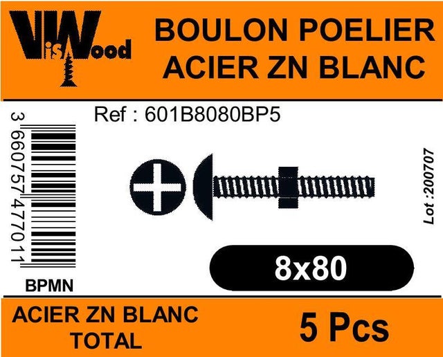Boulon poêlier Diam.8 mm Boîte de 5 - VISWOOD
