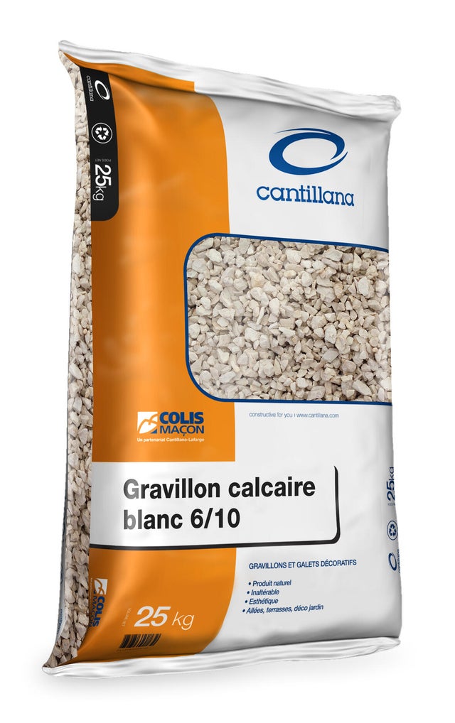Sac gravillon décoratif calcaire blanc, 25 kg