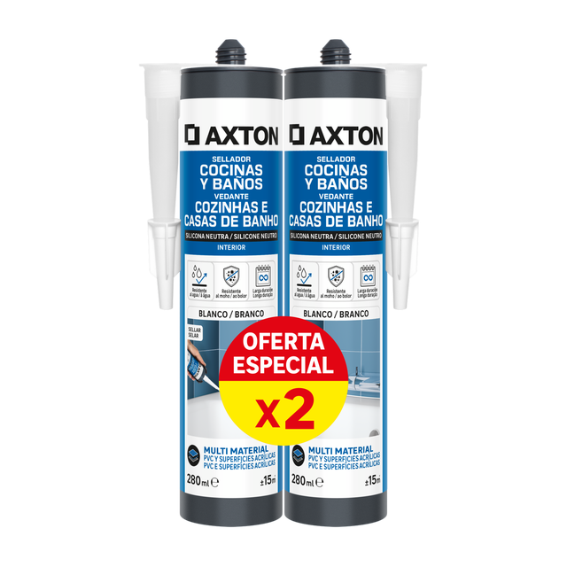 Pack de 2 siliconas neutra para cocinas y baños AXTON 280ml blanco