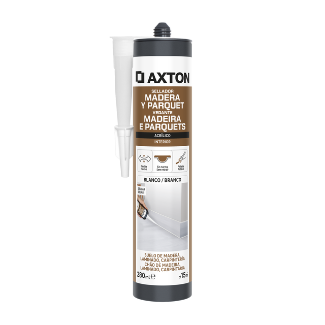 Silicone vedante madeira e parquets acrílico interior 280 ml branco Axton
