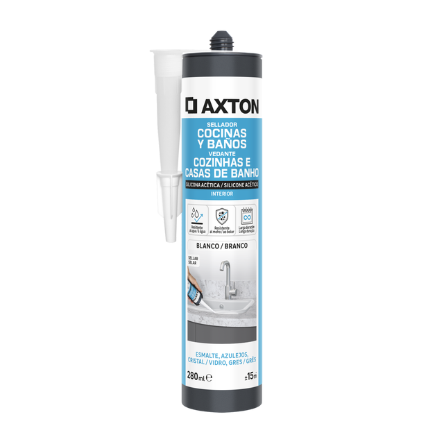 Silicone cozinha casa banho acético antifungos 280 ml branco Axton