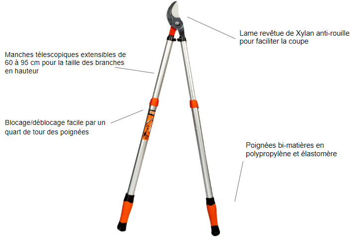 Coupe branche télescopique acier antiadhérent BAHCO PRADINES PG-19-F, Ø 40 mm - 2