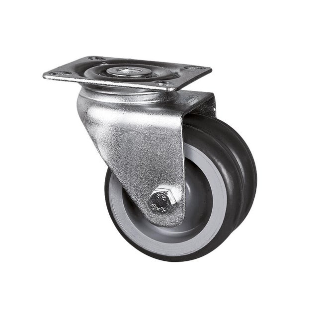 Roulette à platine pivotante caoutchouc Diam. 50 mm Haut.69 mm 45 kg