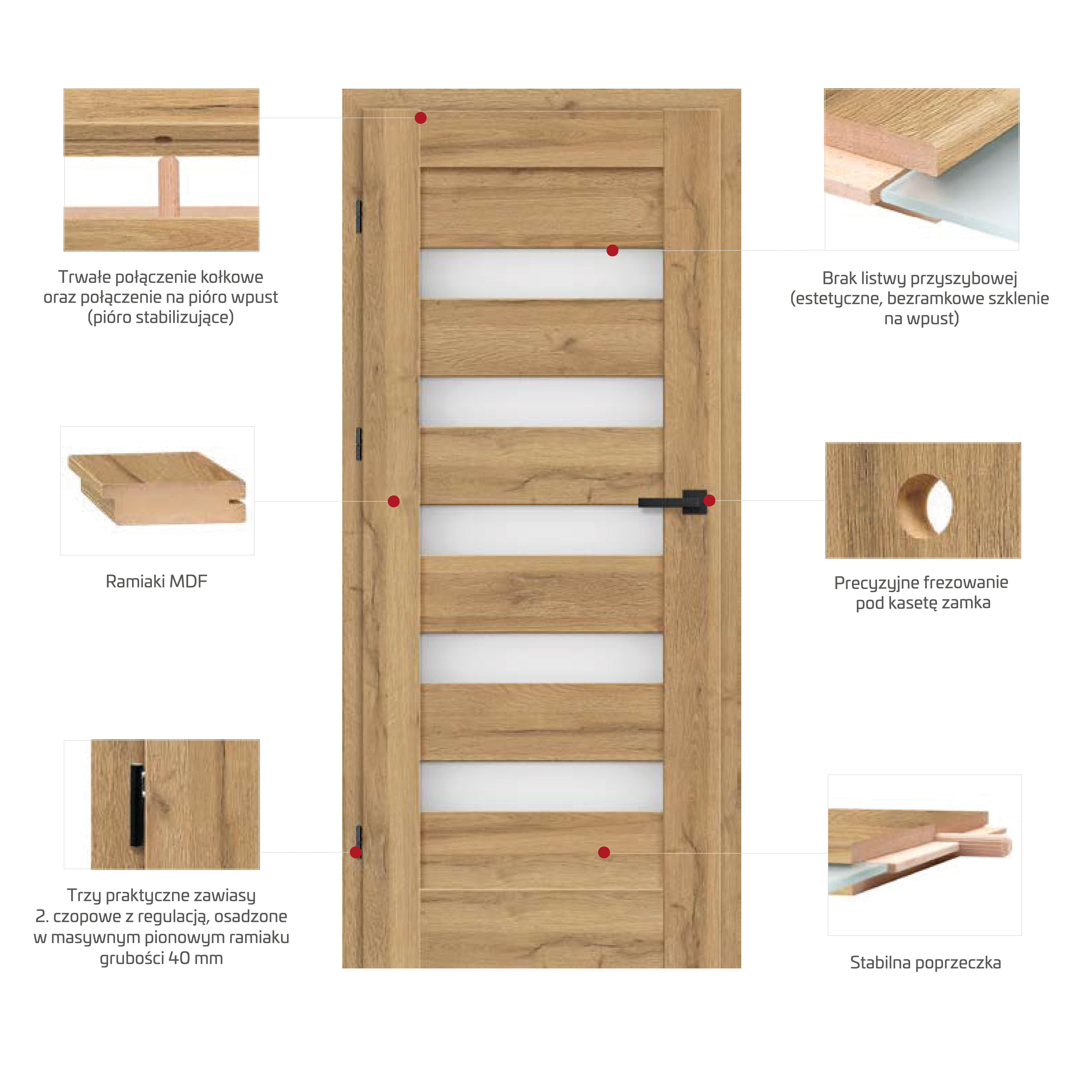 Drzwi wewnętrzne pokojowe Minos Black dąb catania czarna szyba 80 prawe Nawadoor - 8