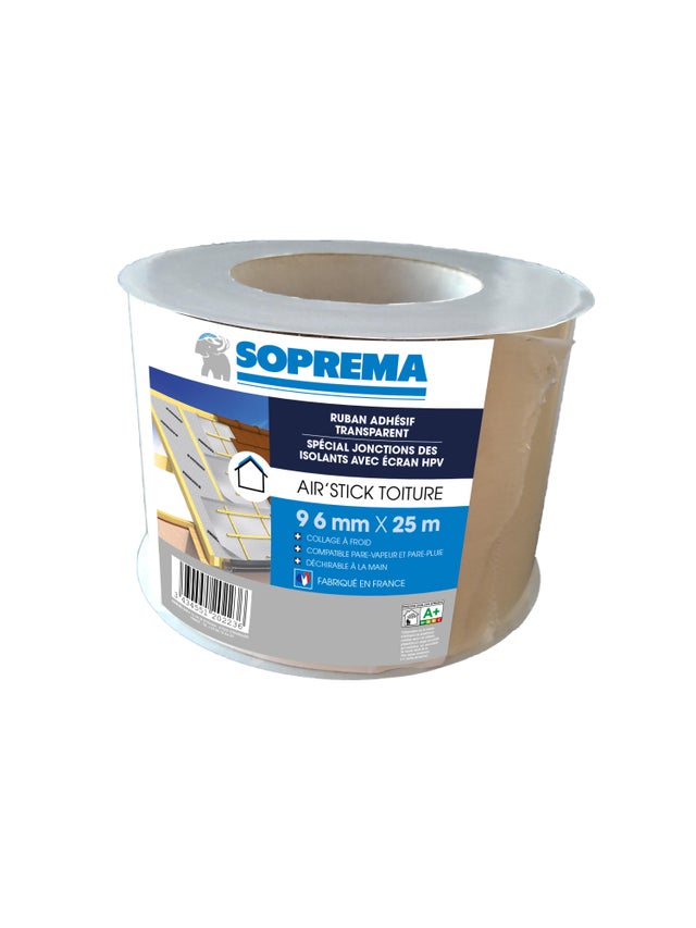 Ruban adhésif transparent AIR'STICK TOITURE SOPREMA® 0.96x25m