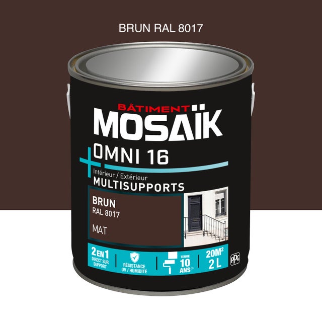 Peinture 2en1 int./ext. multisupport acrylique mat brun RAL8017 2 L OMNI16 - MOSAIK