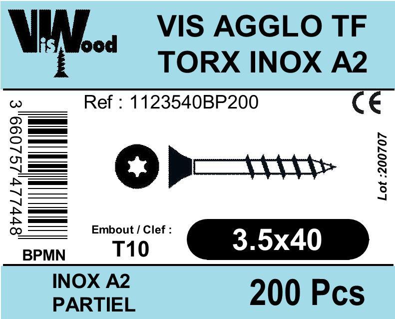 Vis bois inox A2 Diam. 3,5 x 40 mm Boîte de 200 - VISWOOD - 3