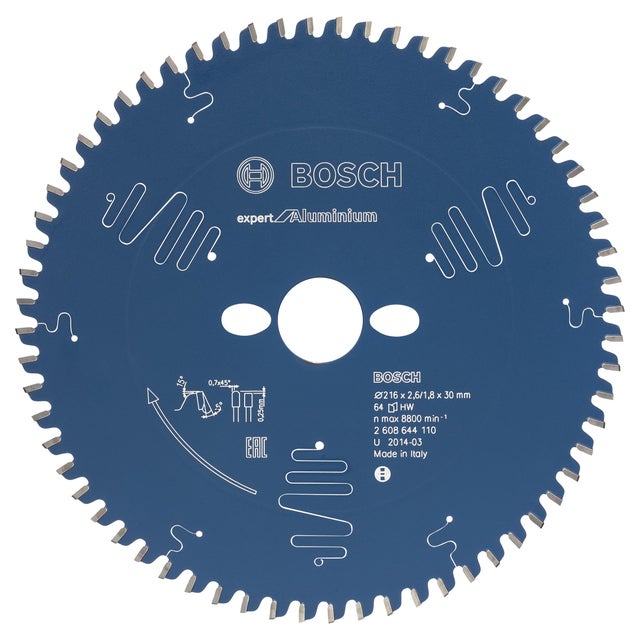 Lame scie circulaire Aluminium EXPERT diamètre 216mm 64 dents BOSCH 