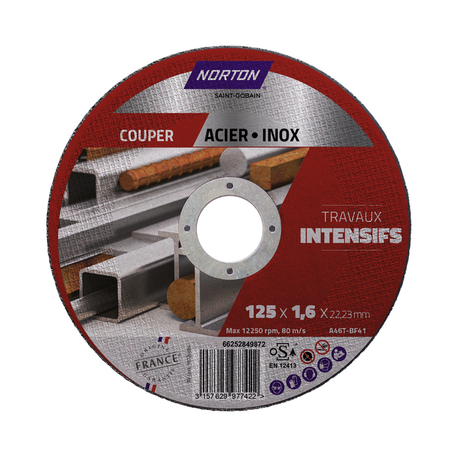 Disque à tronçonner pour métal inox Diam.125 mm - NORTON INTENSIF
