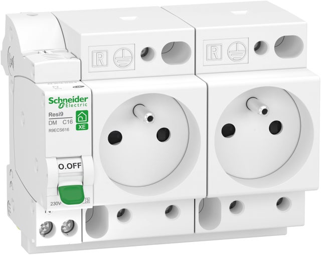 Disjoncteur + 2 prises modulaires 16A Resi9 XE - SCHNEIDER ELECTRIC