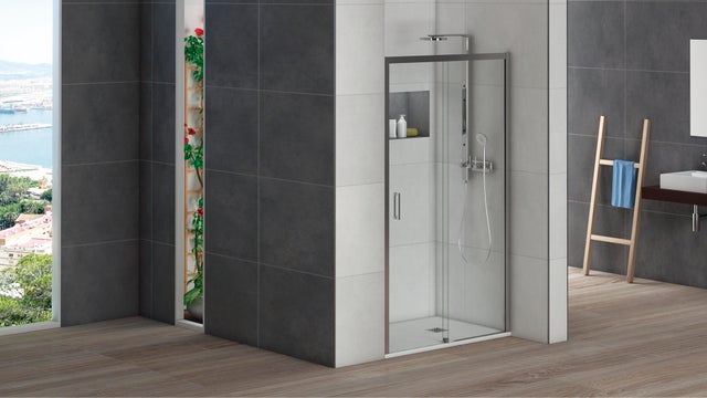 Paroi de douche coulissante chromée L.120 x H.200 cm verre trempé transparent Ep.6 mm - Athènes
