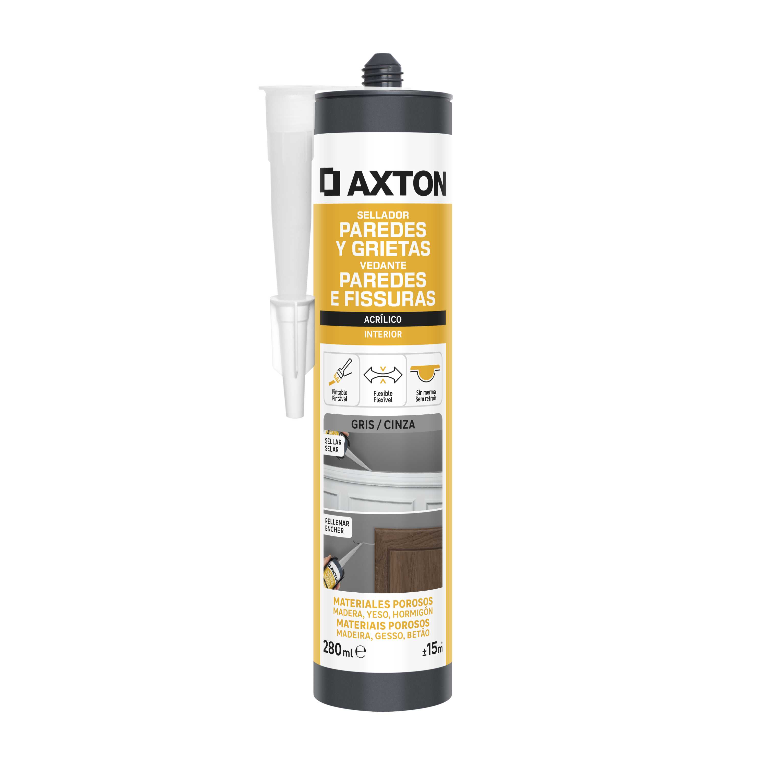 Silicone vedante parede e fissuras acrílico interior 280 ml cinzento Axton - 3
