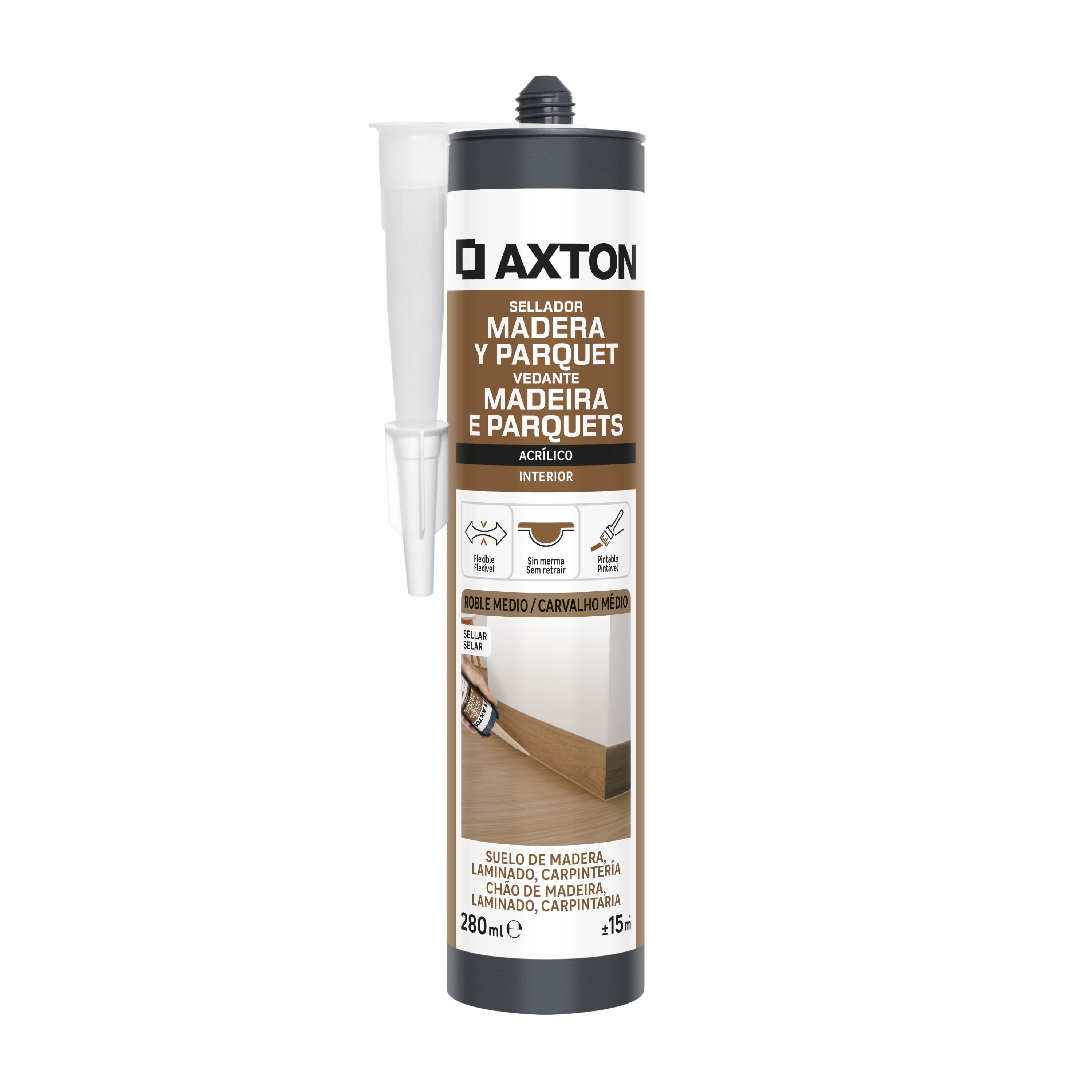 Silicone madeira e parquets acrílico interior 280 ml carvalho médio Axton - 3