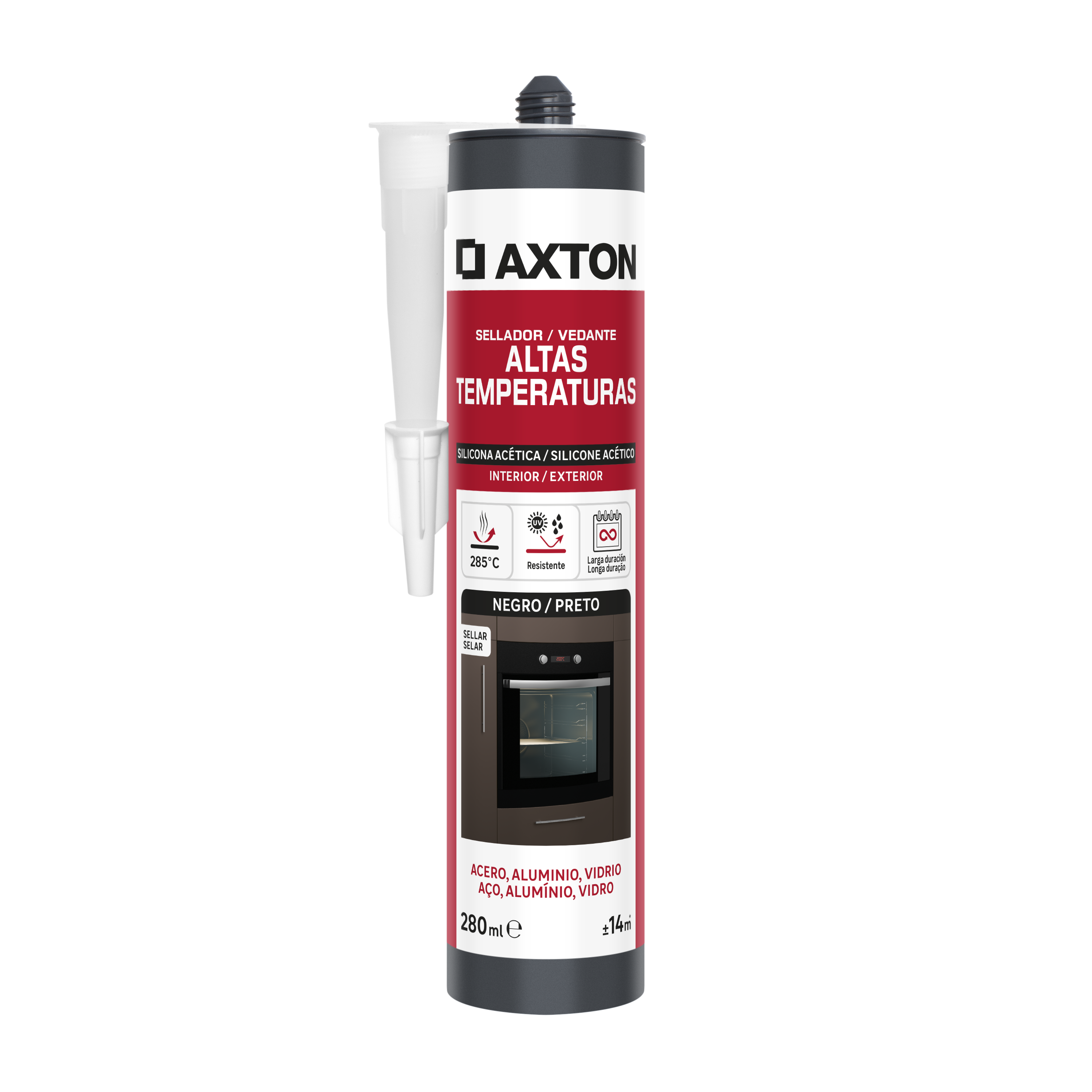 Silicone altas temperaturas acético interior exterior 280 ml preto Axton - 6