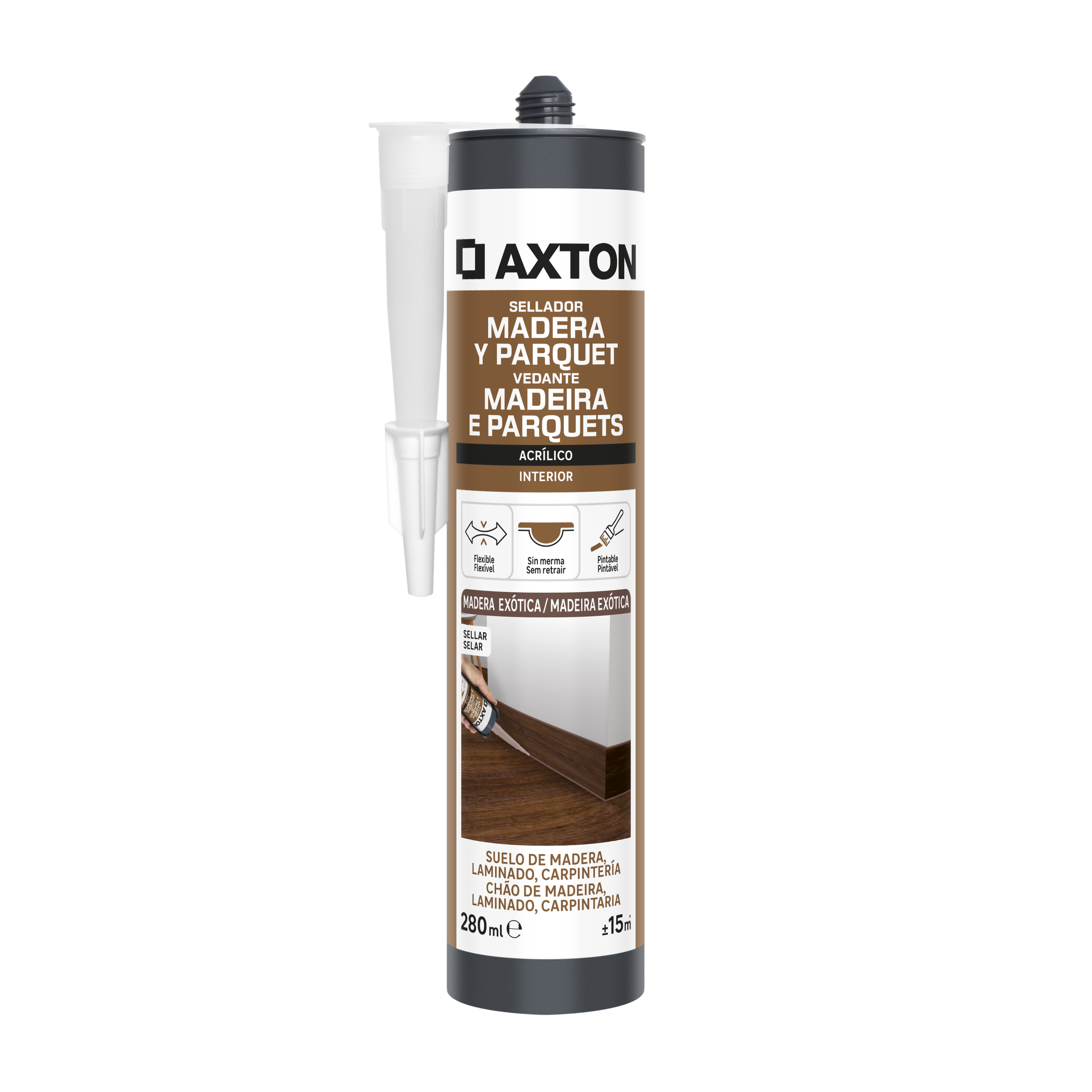 Silicone vedante madeira parquets acrílico interior 280 ml madeira exótica Axton - 3