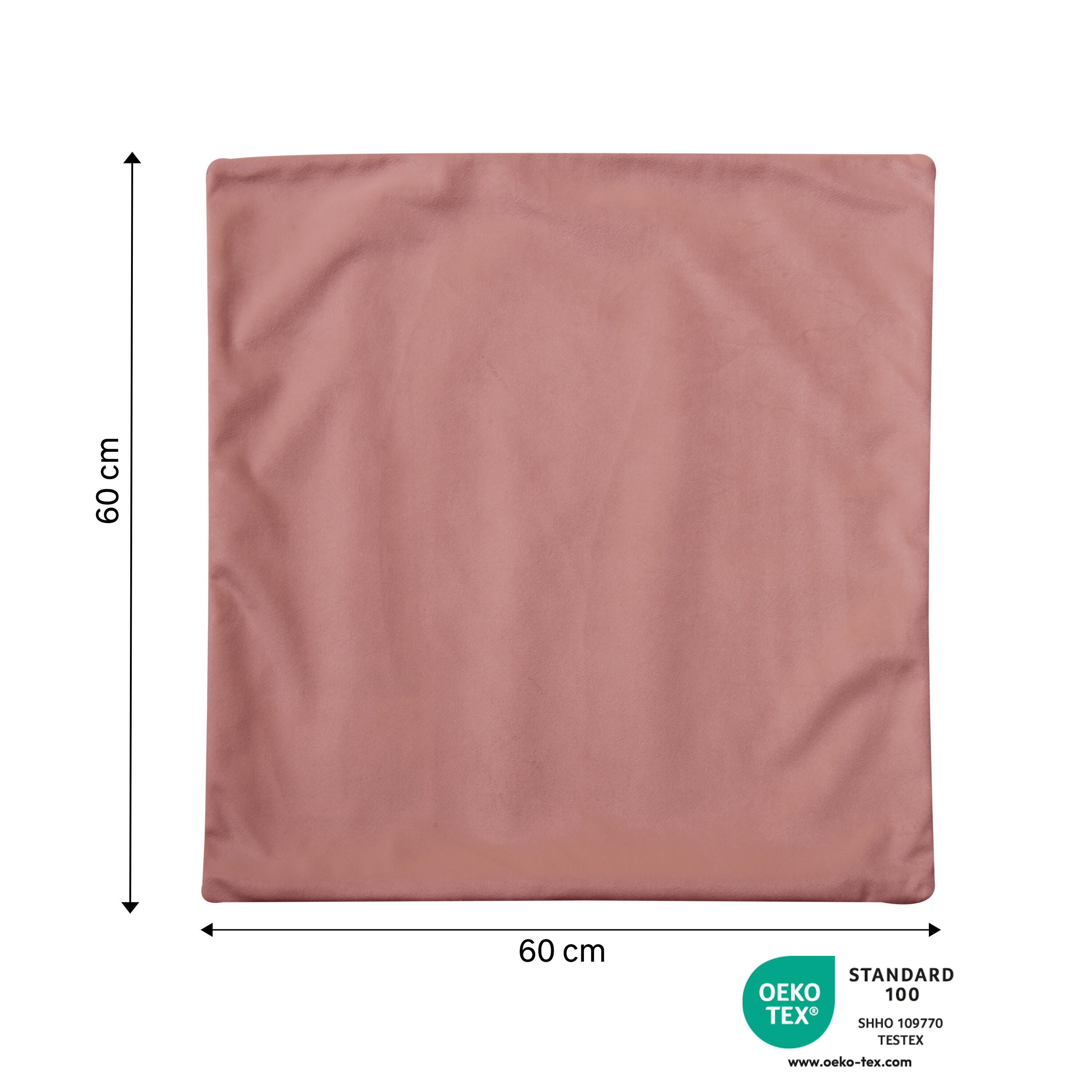 Funda de cojín cuadrada Tony terciopelo poliéster liso rosa bistro con cremallera overlock y cosido INSPIRE 60 x 60 cm - 2