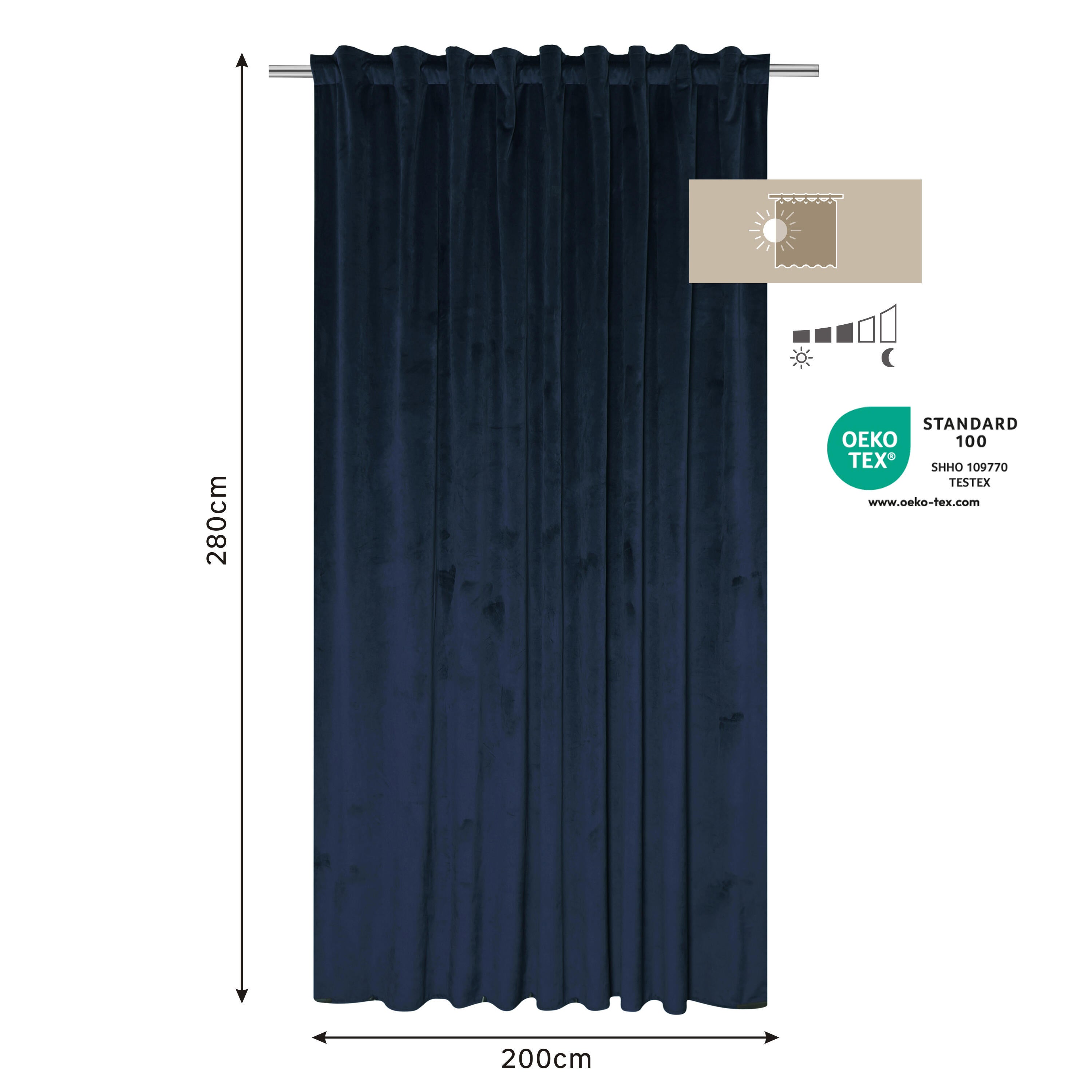 Zasłona welurowa Tony Balsa granatowa 200 x 280 cm na taśmie Inspire - 15