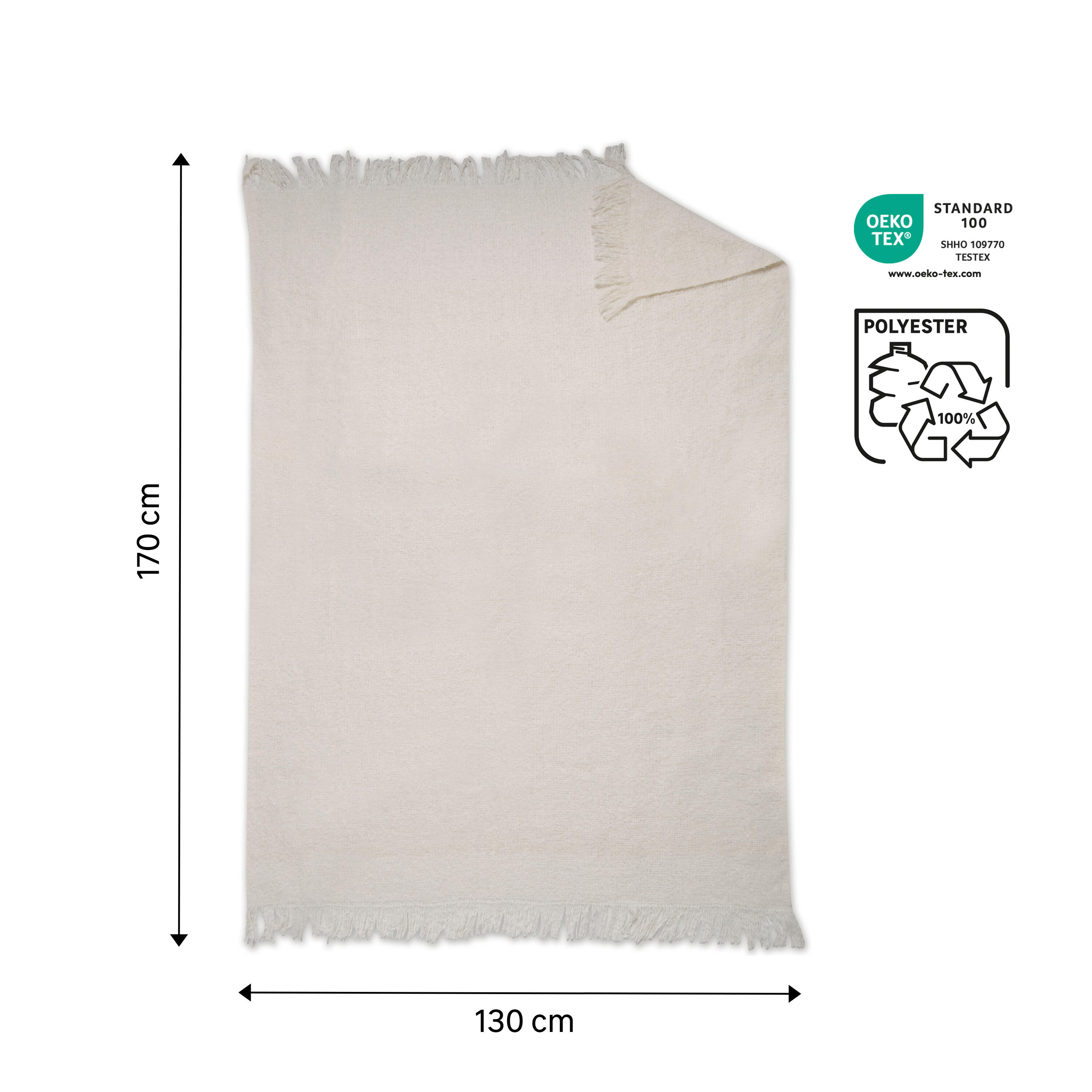 Manta lino Perfia rectangular INSPIRE poliéster liso beige con flecos de 130x170 cm - 2