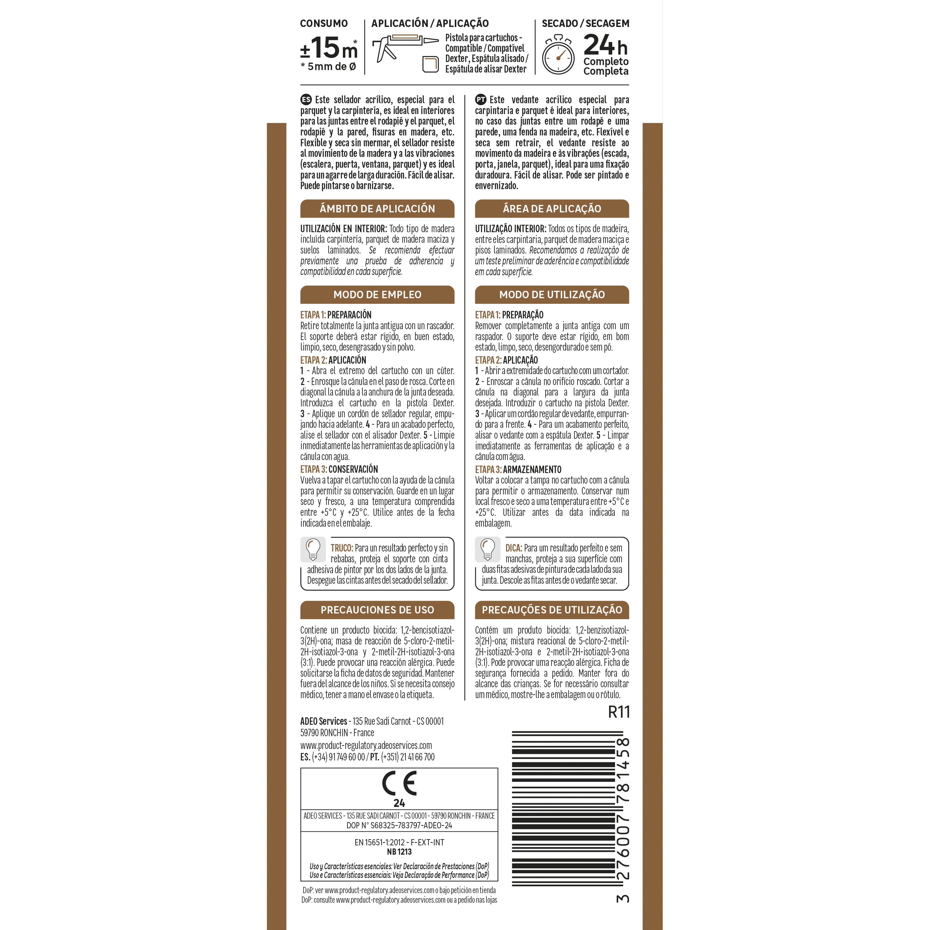 Silicone vedante madeira parquets acrílico interior 280ml carvalho escuro Axton - 2