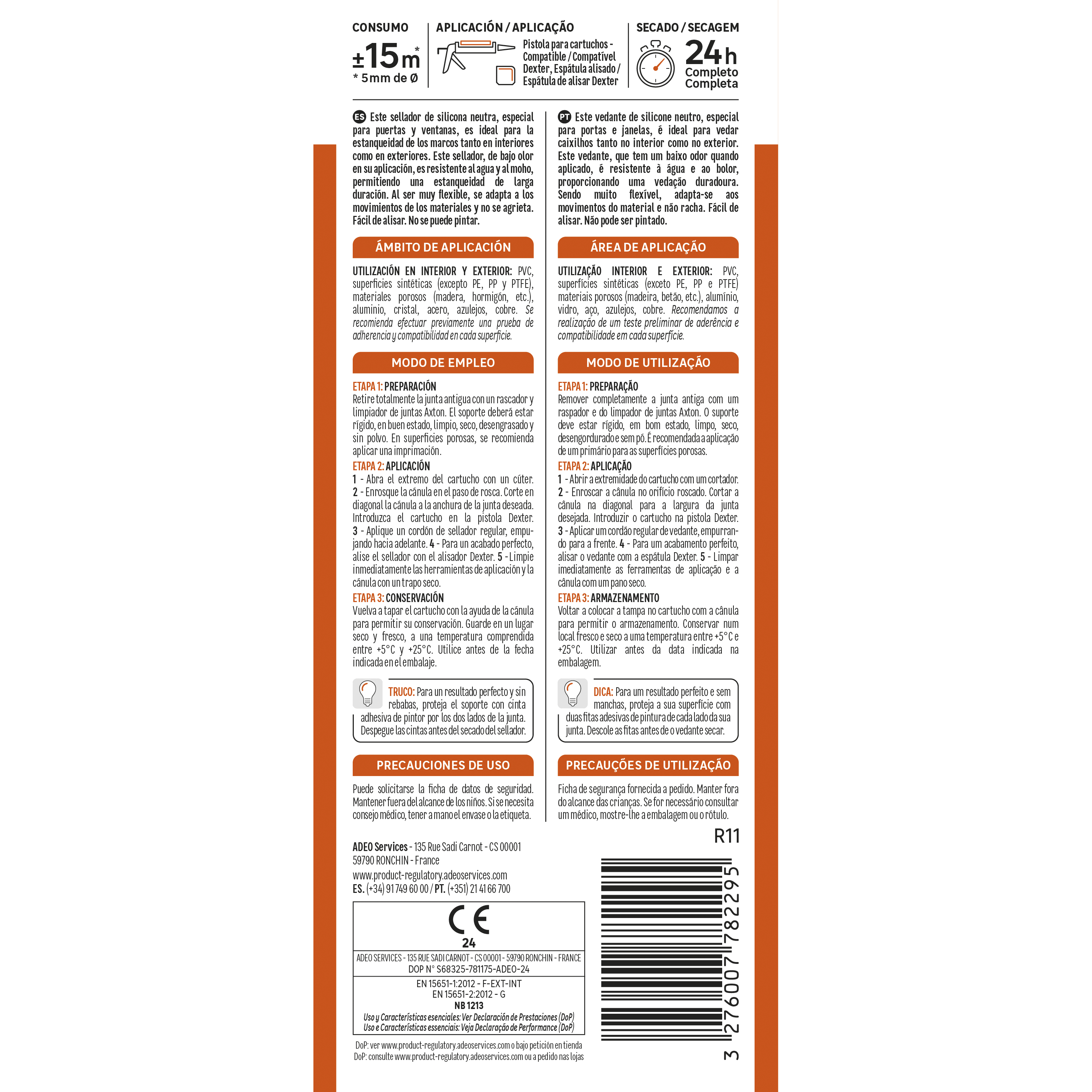 Silicone portas janelas neutro multimaterial int. ext. 280 ml transparente Axton - 2