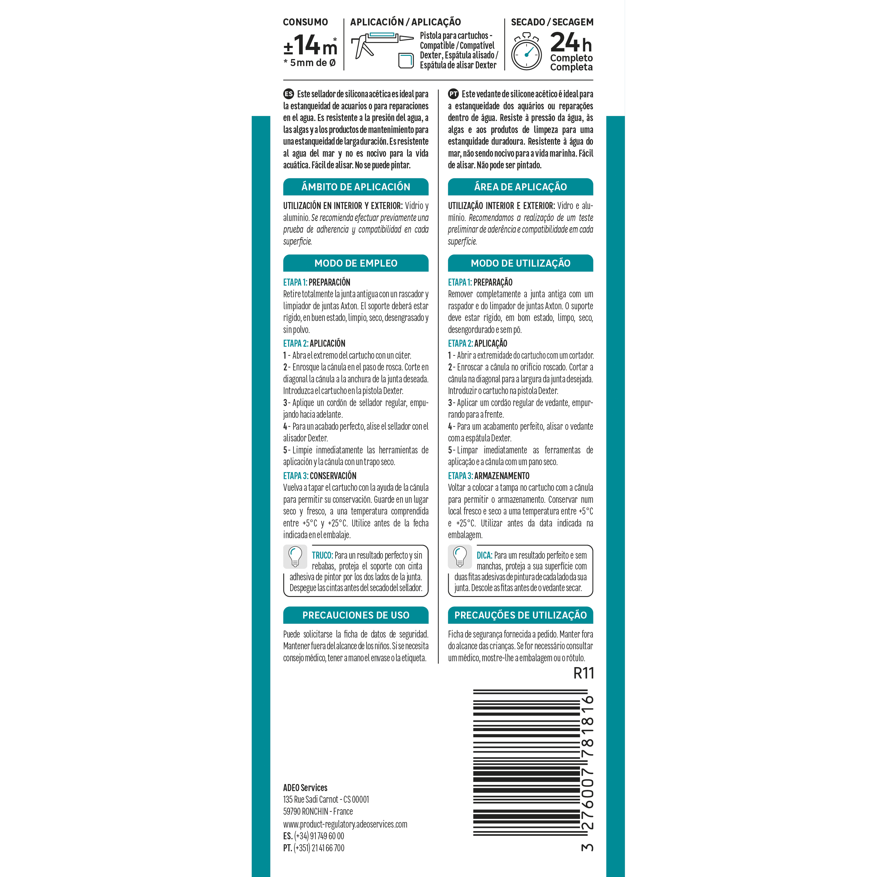 Silicona para acuarios acética AXTON 280ml translúcido - 4