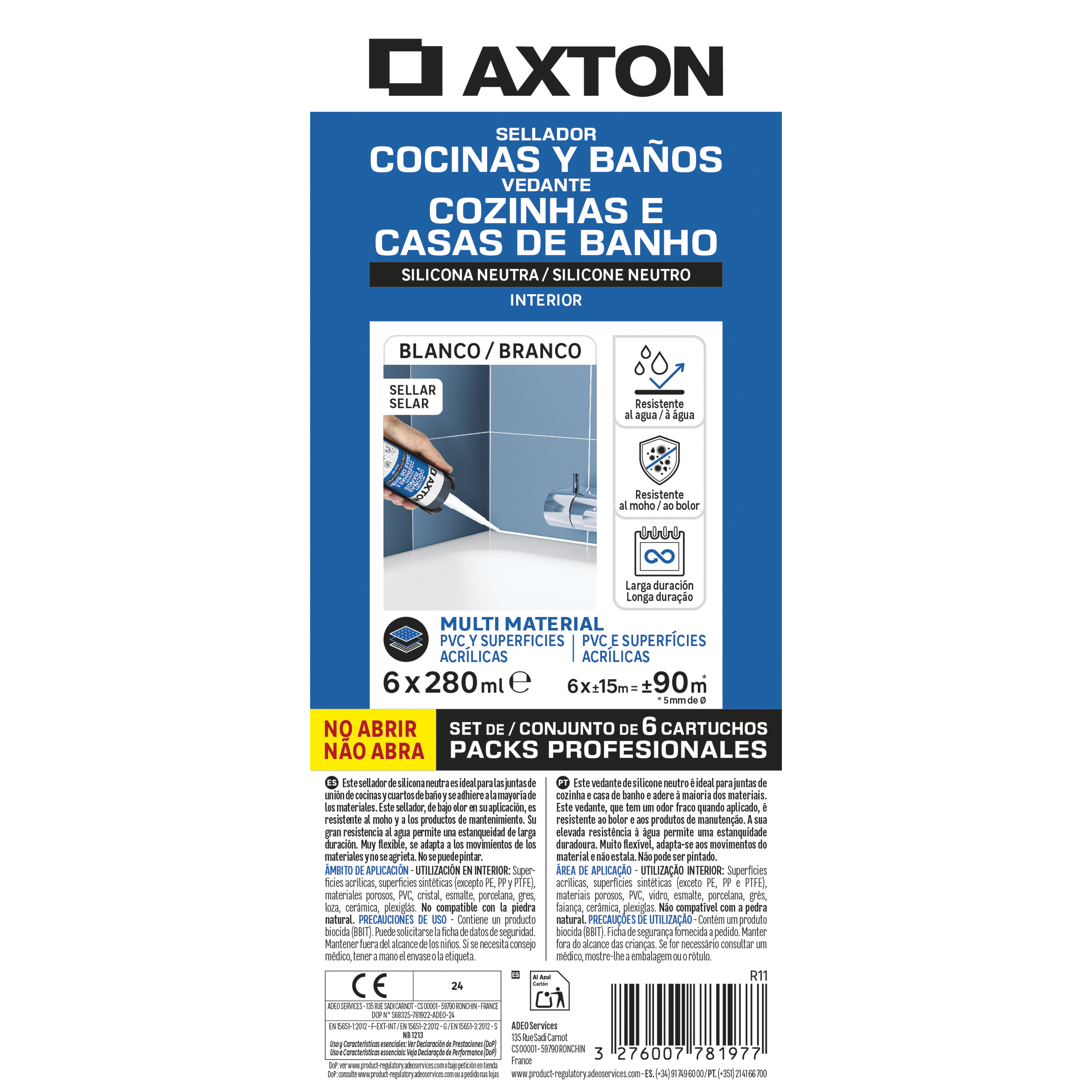 Pack 6 silicones cozinha e casa banho neutro antifungos 280ml branco Axton - 2