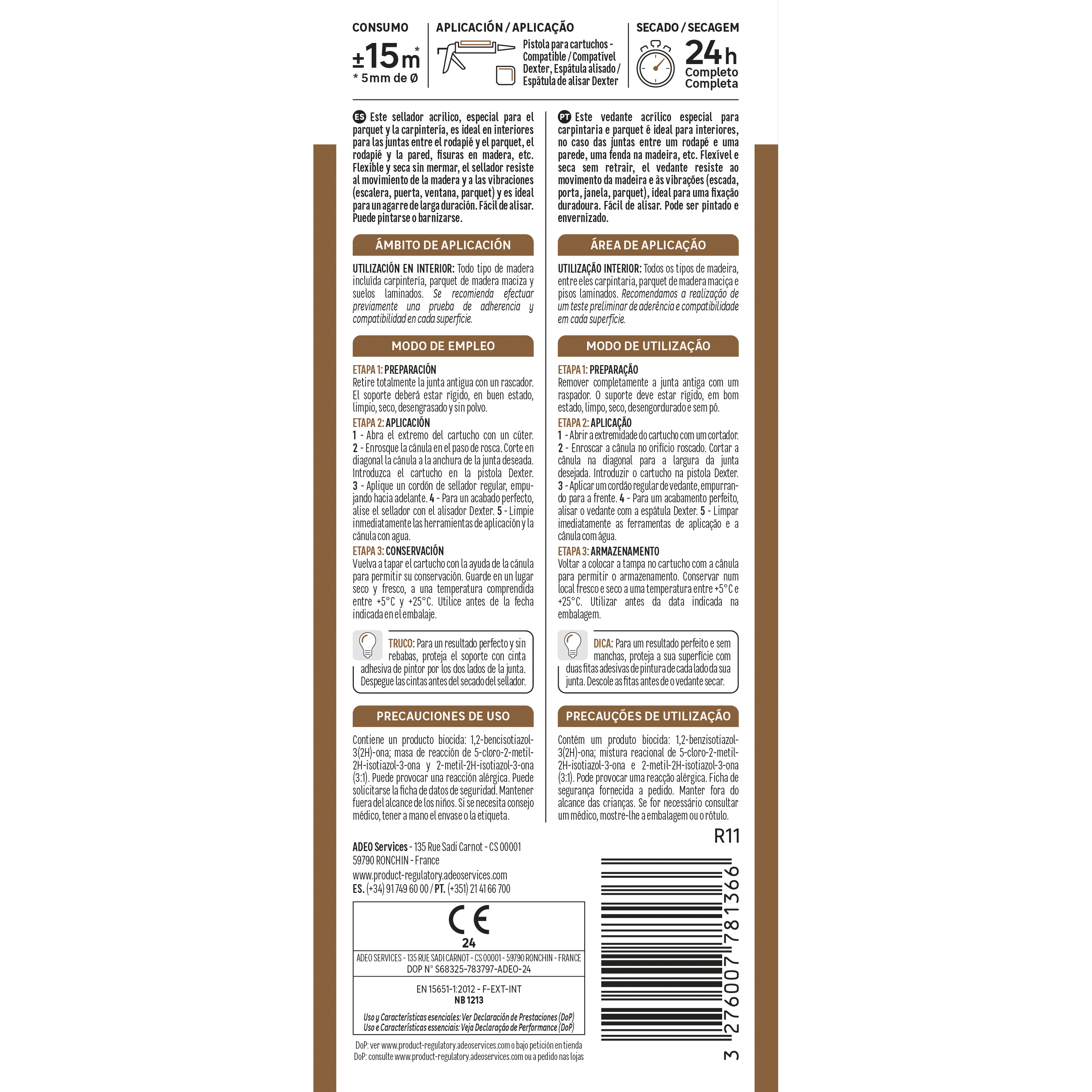 Silicone vedante madeira parquets acrílico interior 280 ml cinza claro Axton - 2