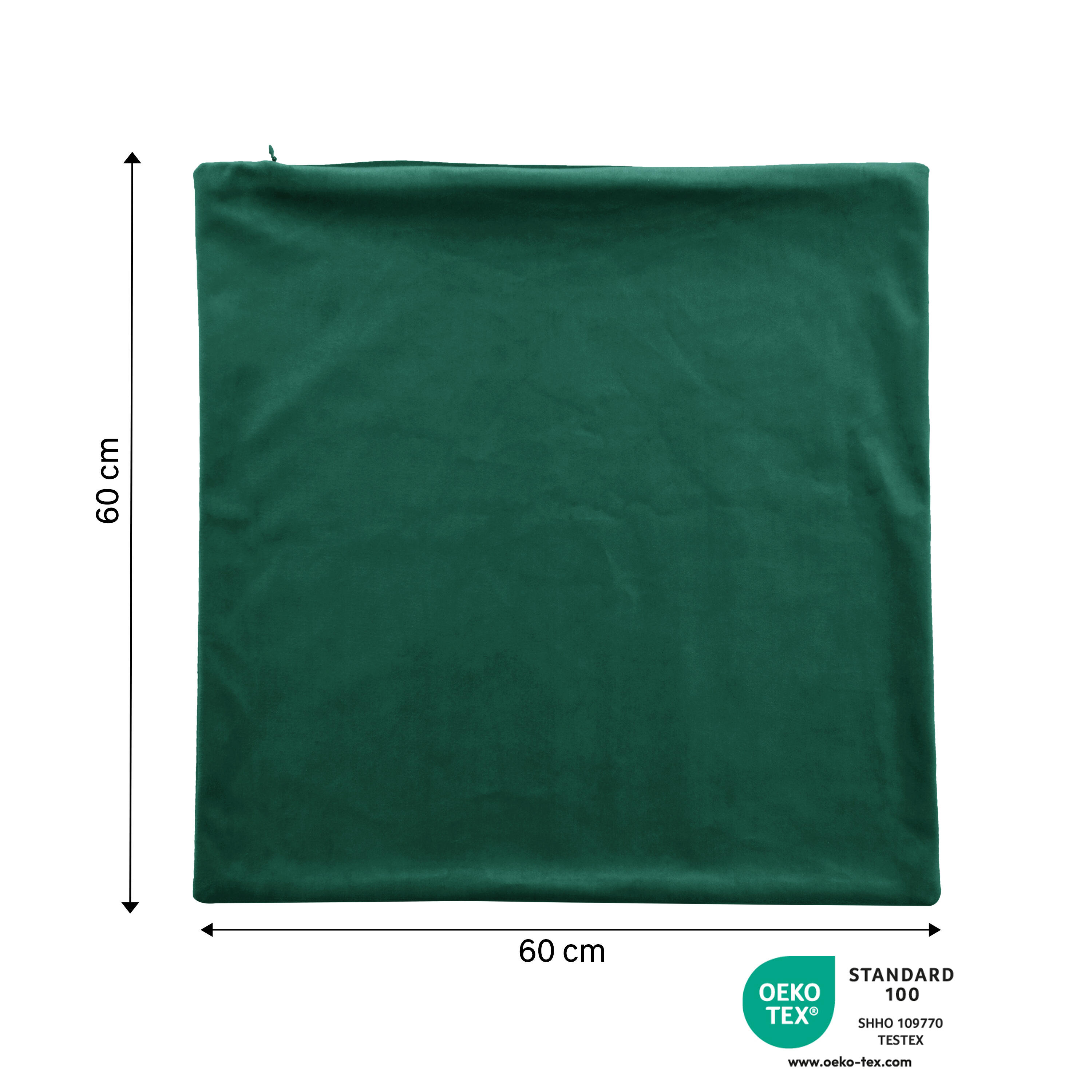 Funda de cojín cuadrada Tony terciopelo poliéster liso verde exotic con cremallera overlock y cosido INSPIRE 60 x 60 cm - 2