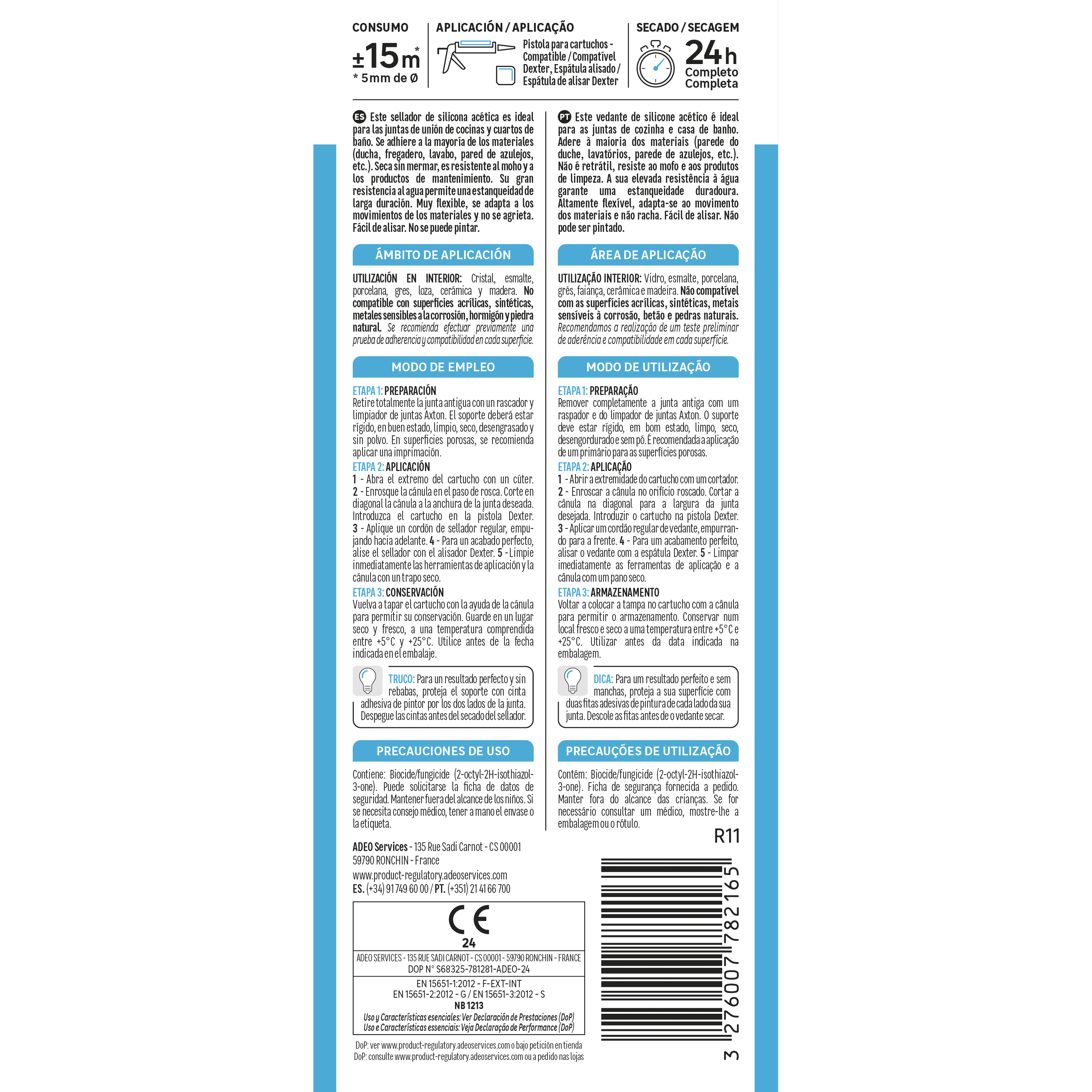 Silicone cozinha casa banho acético antifungos 280 ml transparente Axton - 2