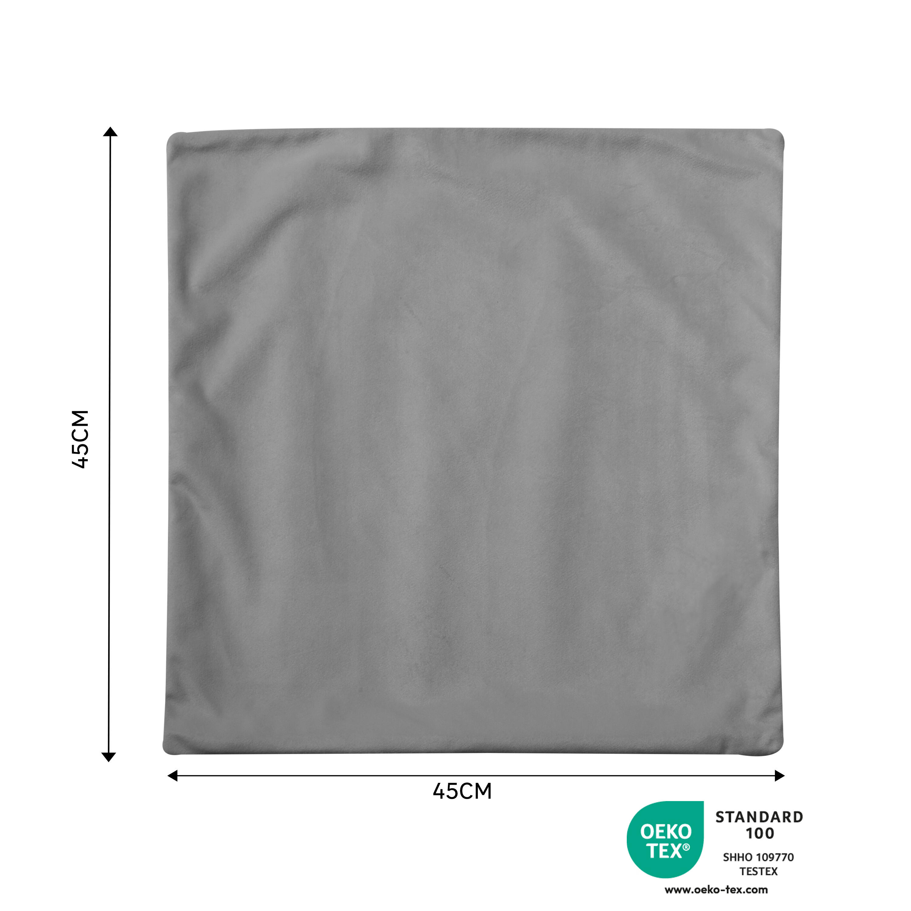 Funda de cojín cuadrada Tony terciopelo poliéster liso gris granito con cremallera overlock y cosido INSPIRE 45 x 45 cm - 2