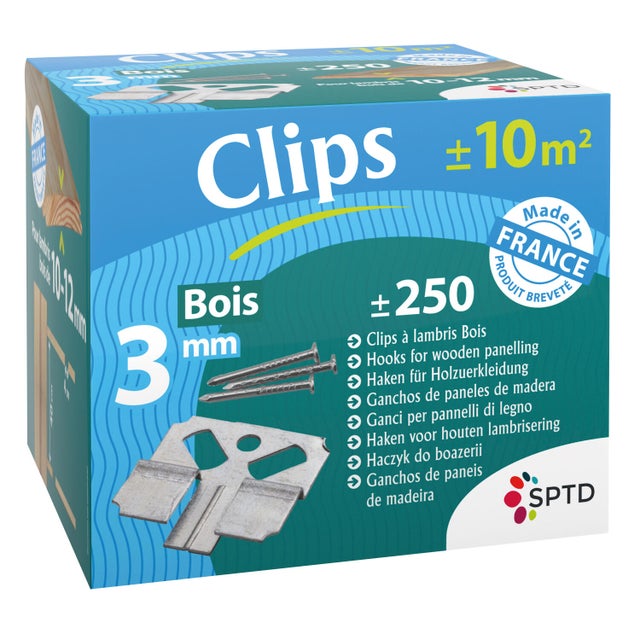 Boîte de 250 clips à lambris + pointes pour pose lambris bois de 10 à 12 mm
