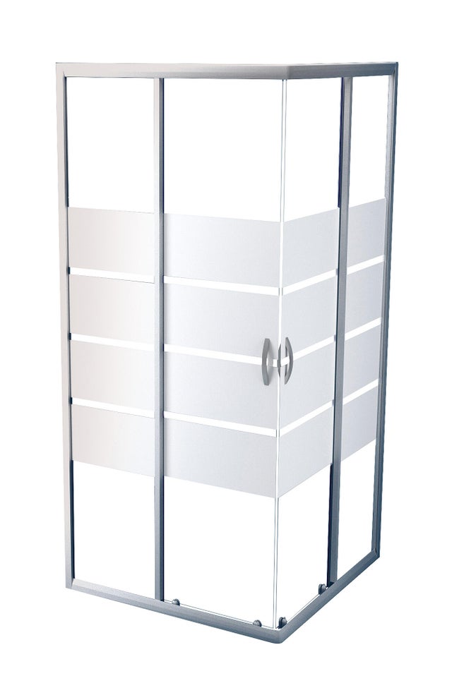 Paroi de douche d'angle coulissante chromée l.90 x L.90 x H.190 cm verre trempé sérigraphié Ep.5 mm - Shiva
