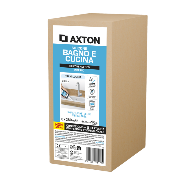Silicone sigillante AXTON Bagno e Cucina  trasparente 1680 ml 6 pezzi