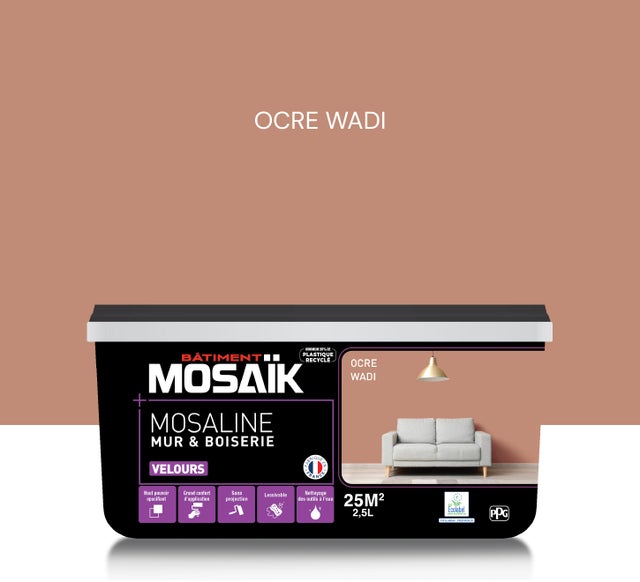 Peinture intérieure multi support acrylique velours ocre wadi 2,5 L Mosaline - MOSAIK