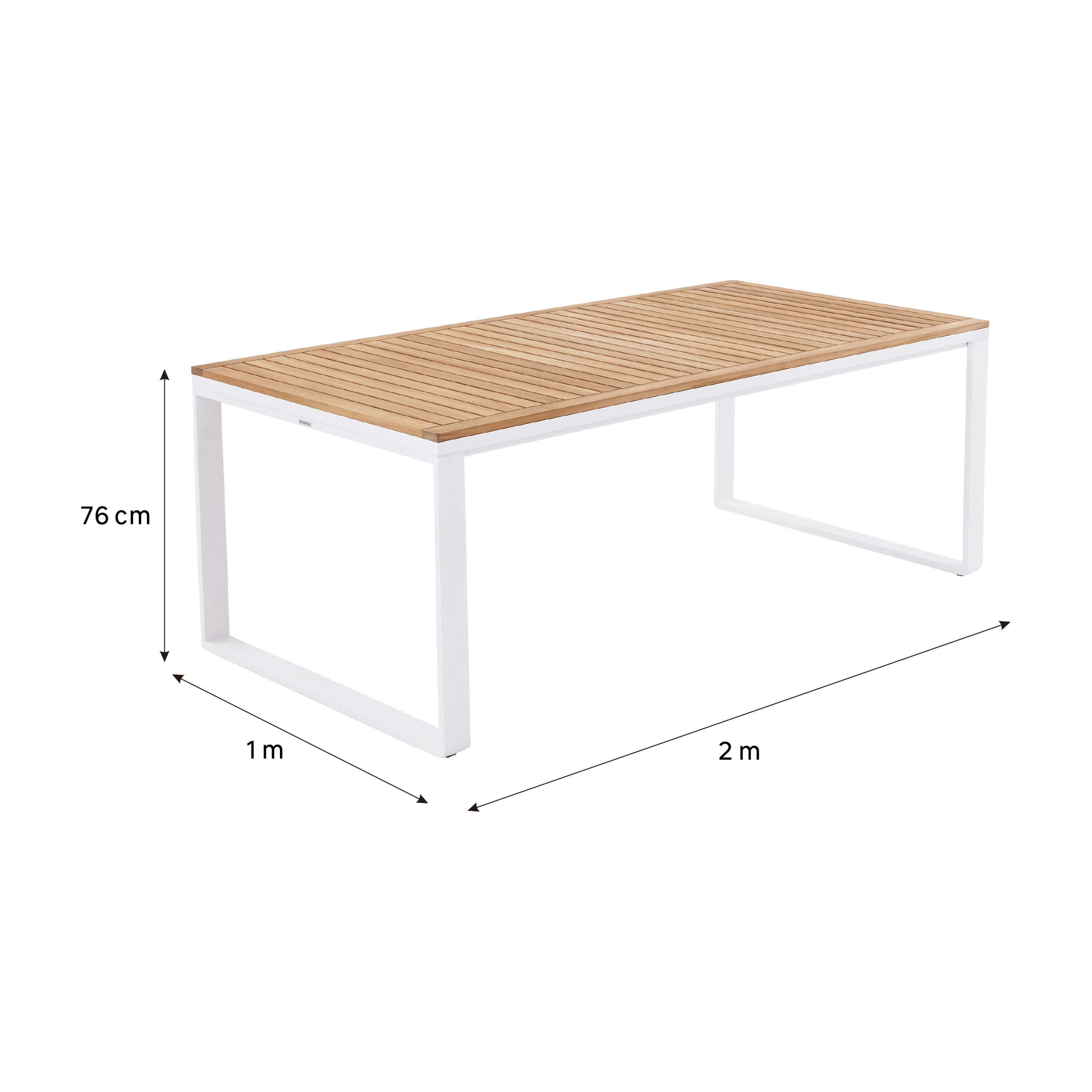 Mesa de jardín de comedor de aluminio  y madera de Teca  Persea de 200x75x100 cm blanca - 2