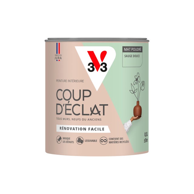 Peinture intérieure multi-support acrylique mat poudré sauge douce 0,5 L Coup d'éclat - V33