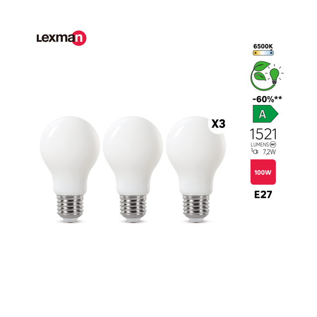 Żarówka LED E27 3 szt. 7,2 W  = 100 W 1521 lm Zimna biel Lexman