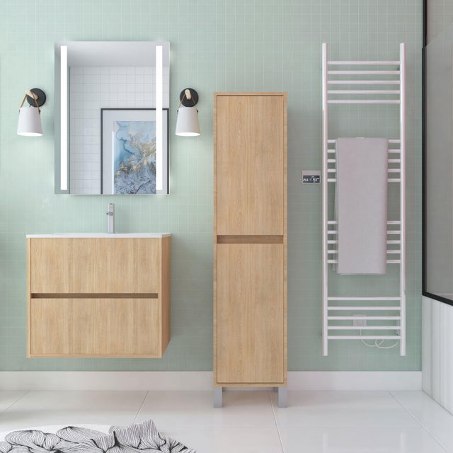 Colonne de salle de bain sur pieds 2 portes aspect chêne l.35 x P.32,50 x H.160 cm - ATOS