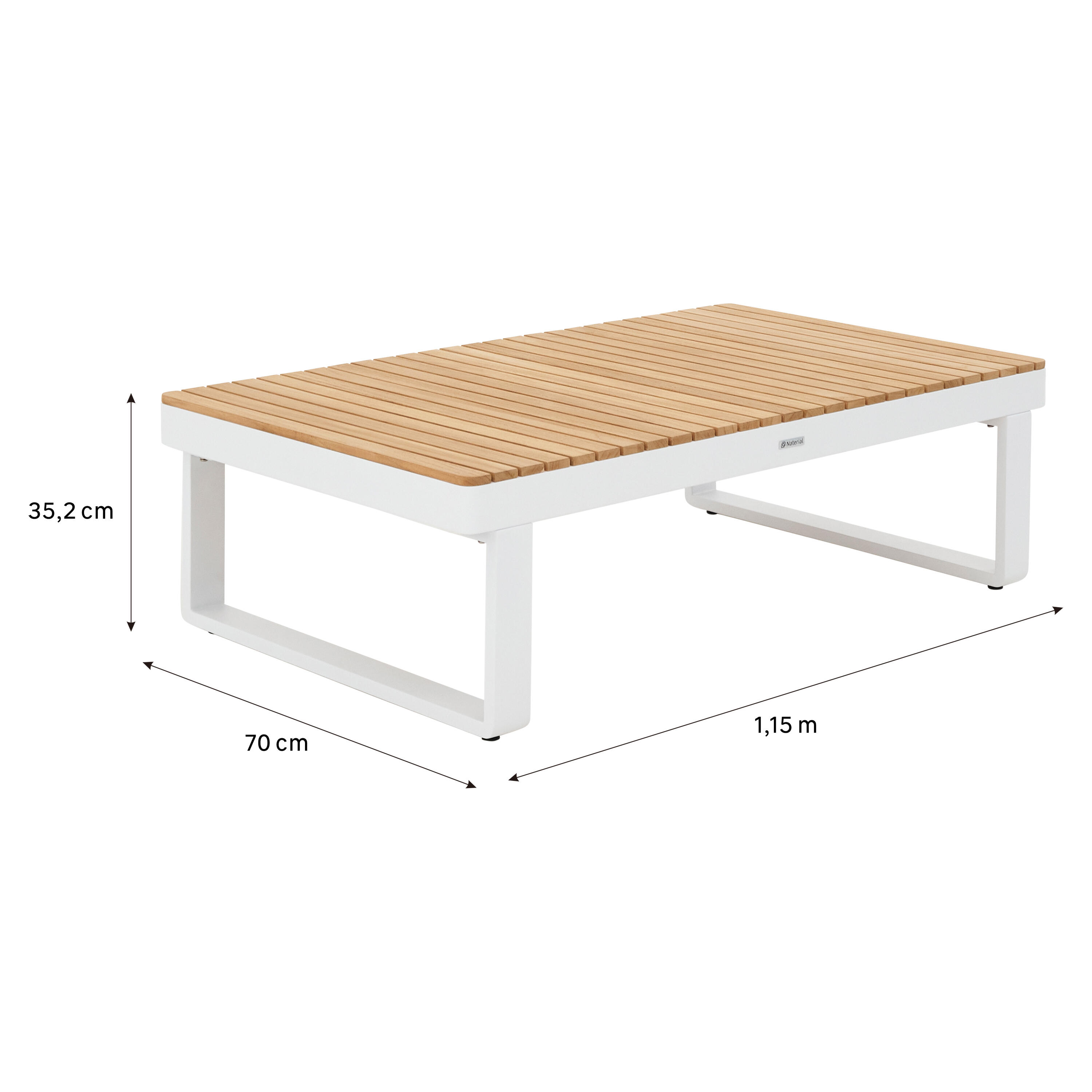 Mesa centro em madeira teca e alumínio 115x70 cm branco Naterial Persea - 9