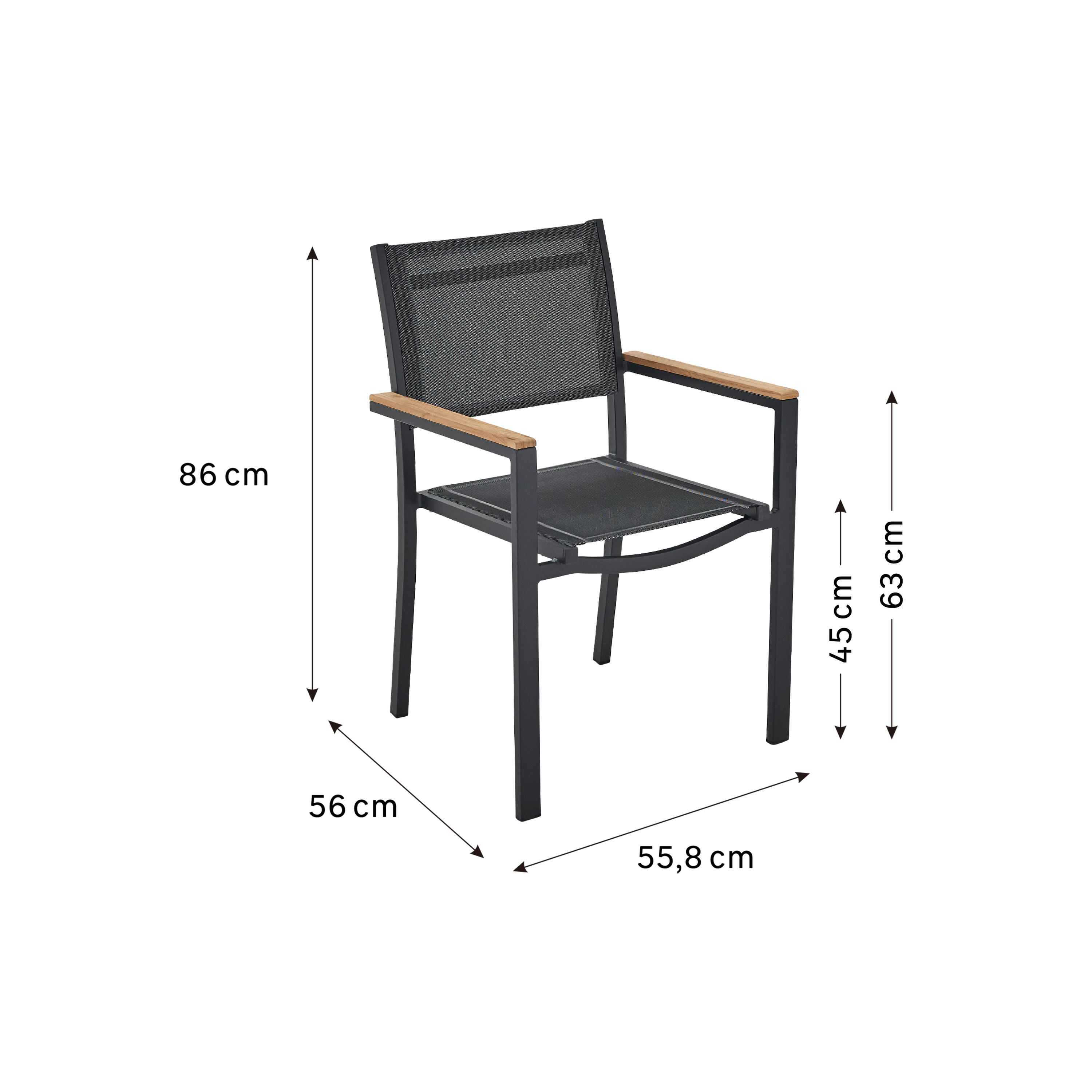 Cadeira de refeição com braços alumínio e textileno cinza escuro Naterial Persea - 6