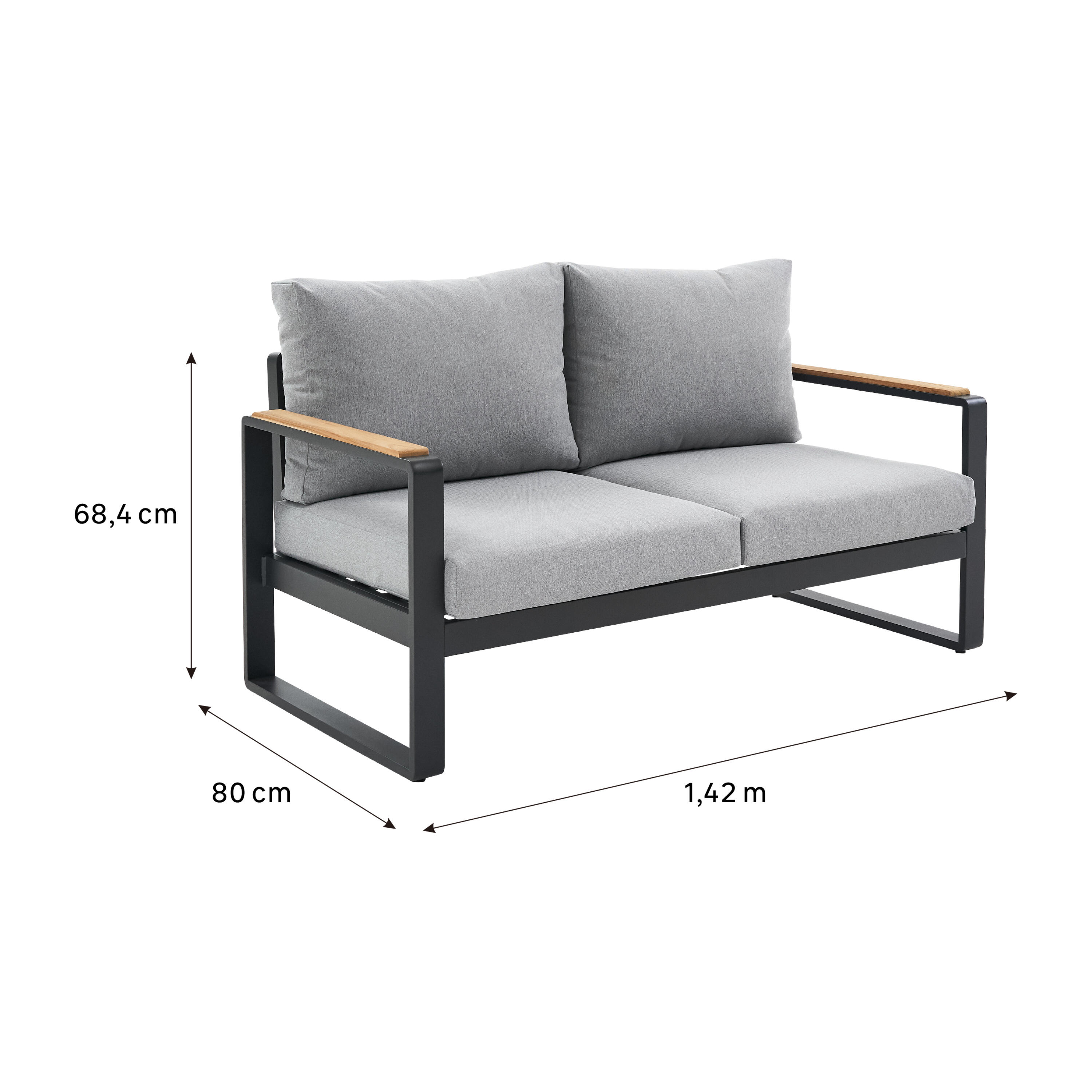 Divano da giardino con cuscino grigio e braccioli Persea NATERIAL da 2 posti, struttura in alluminio seduta in alluminio grigio, L 142 x H 68.4 x P 80 cm - 6