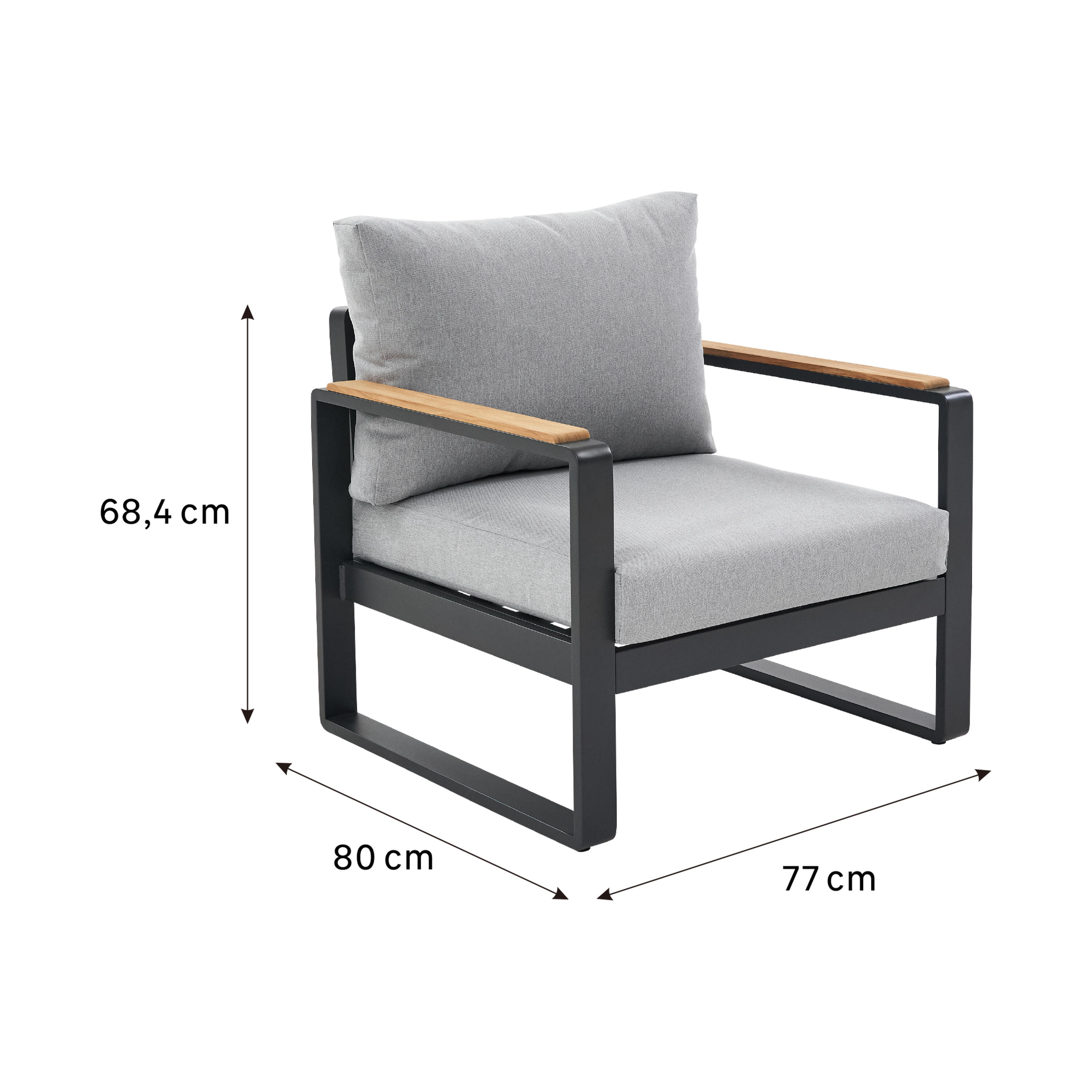 Sillón de jardín con cojín de jardín de aluminio Persea gris - 2