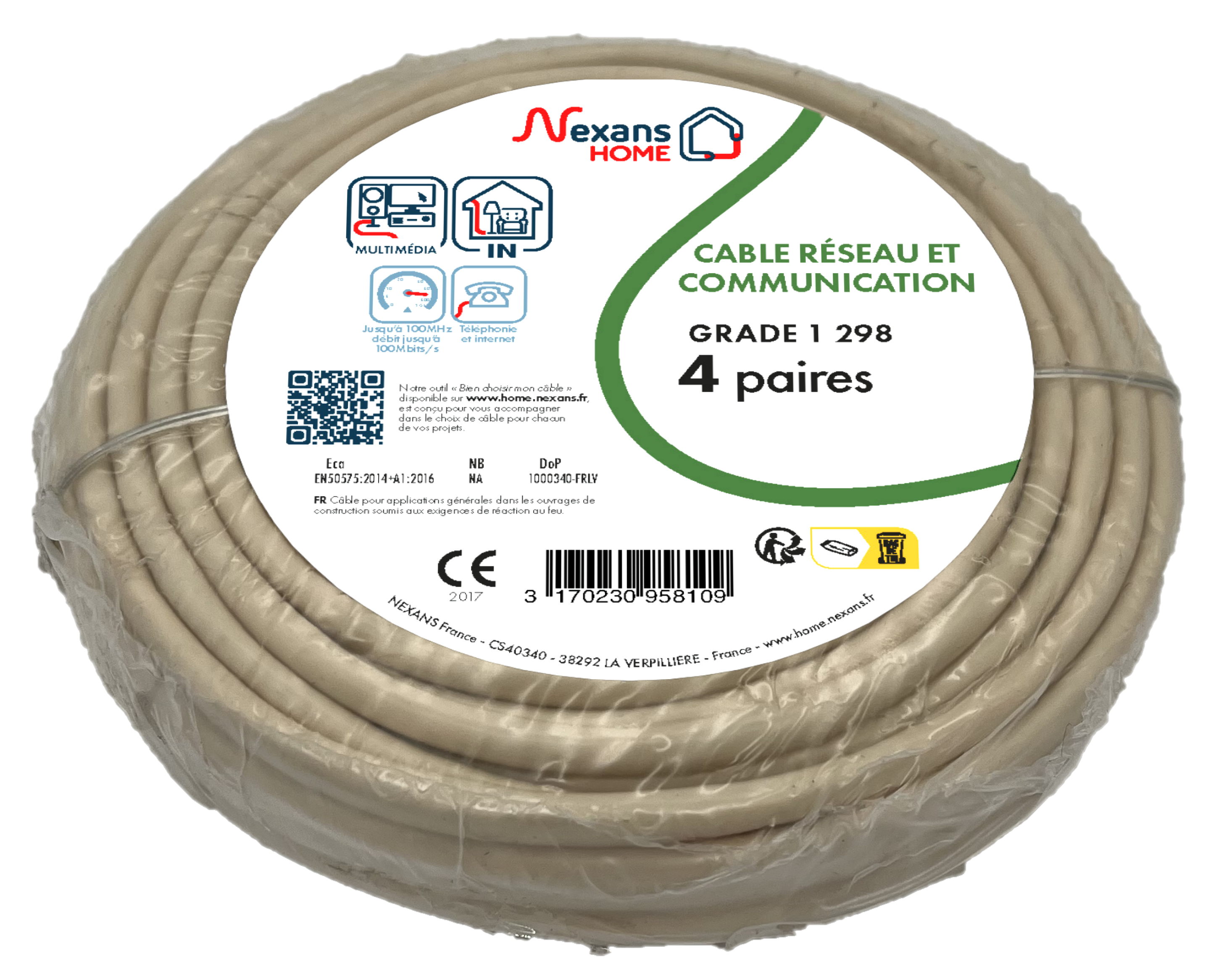 Câble électrique ADSL 298/4P blanc, L.100 m - 3