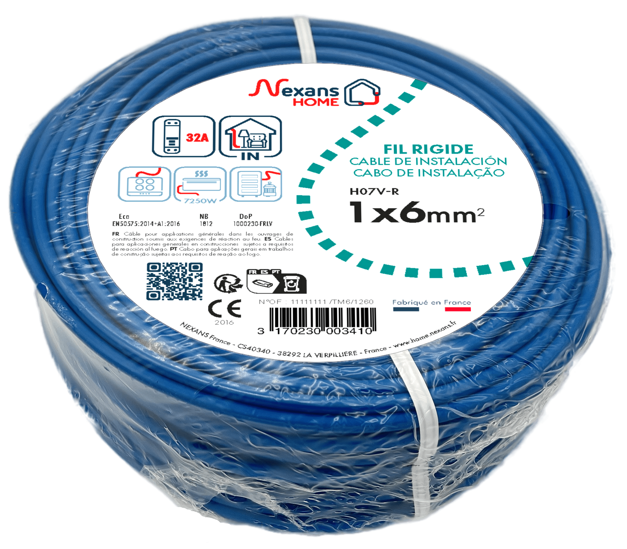 Fil électrique 6 mm² h07vr, en couronne de 50M bleu - 3