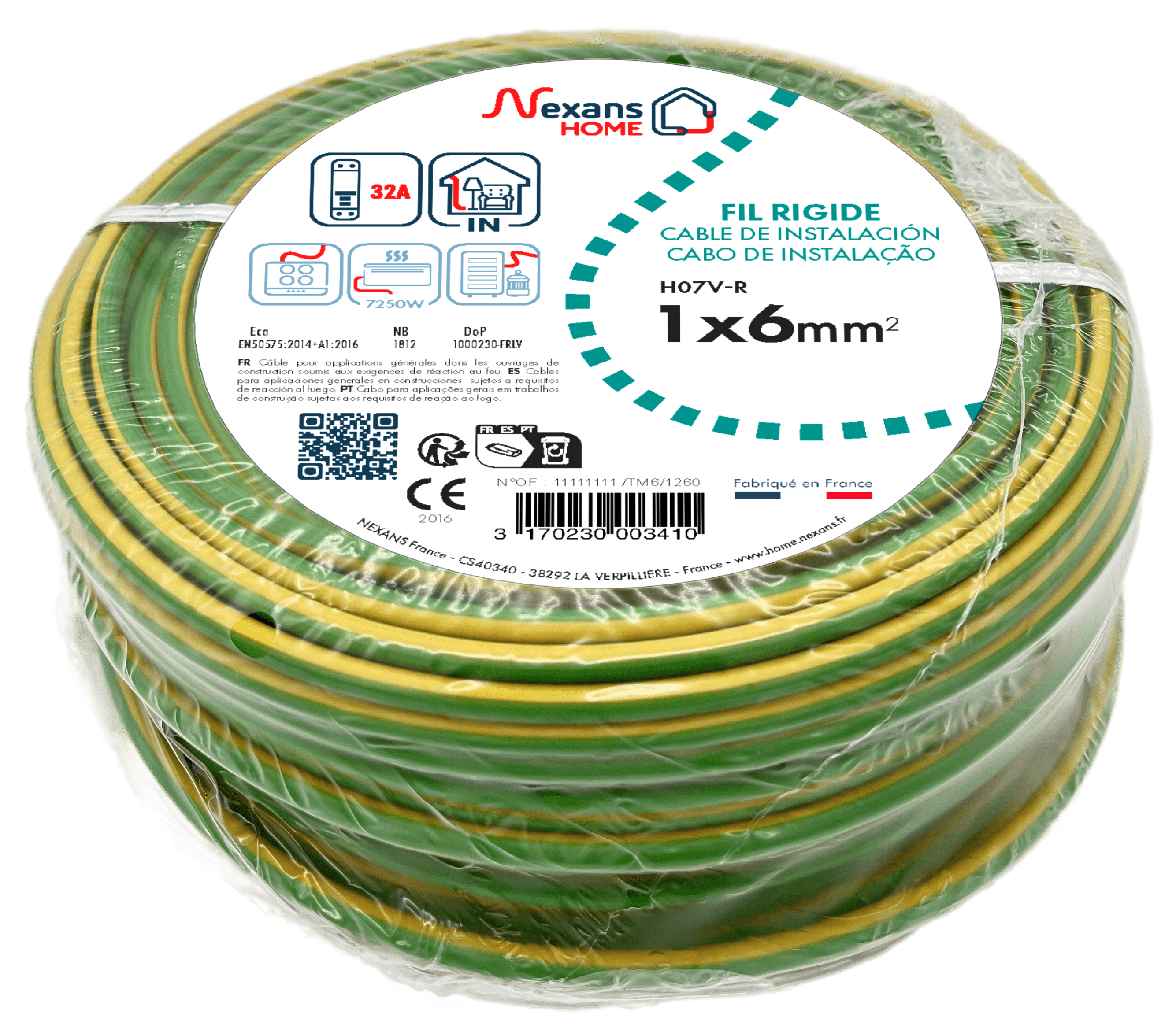 Fil électrique 6 mm² h07vr L.25 m, vert / jaune - 3